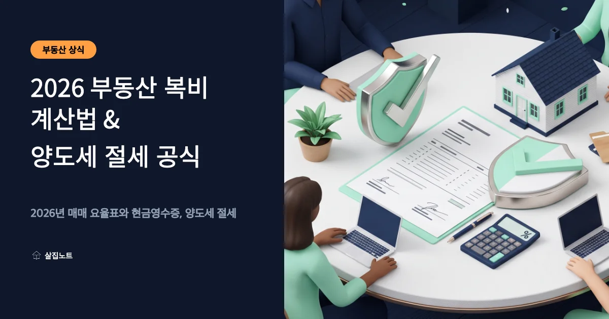 2026년 주택 매매 및 전월세 부동산 중개보수 상한요율표와 양도소득세 필요경비 절세 절차도